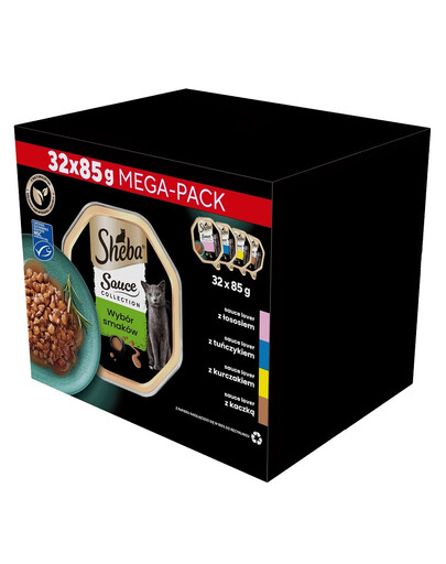 Sauce Collection Wybór Smaków tacki 32x85 g w sosie z łososiem, tuńczykiem, kurczakiem, kaczką