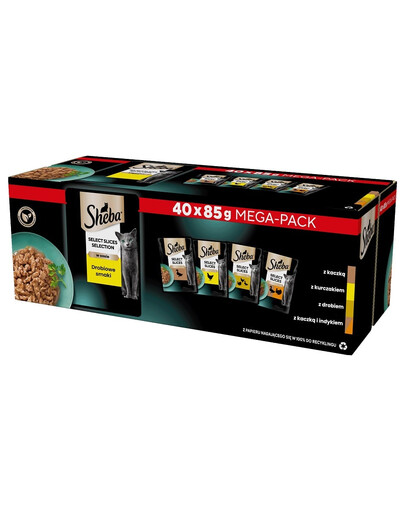 SHEBA Selection Select Slices Drobiowe Smaki w sosie 40x85 g z kaczką, kurczakiem, drobiem, kaczką i indykiem dla kotów