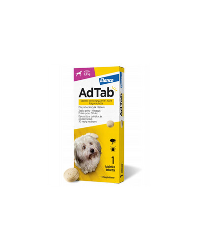 Adtab 112 Mg Tabletki Do Rozgryzania i Żucia Dla Psów (>2,5–5,5 Kg) 1 Tab. - na pchły i kleszcze