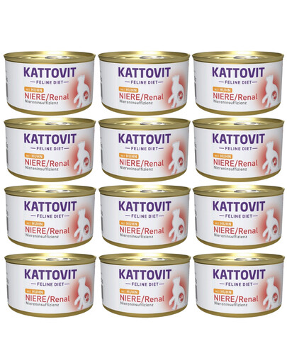 KATTOVIT Feline Diet Niere/Renal Chicken 12 x 85 g dla kotów aby wspierać nerki z kurczakiem