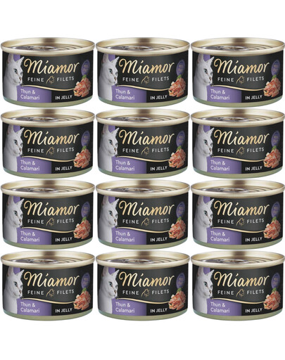 MIAMOR Feline Filets Tuna and squid in jelly 12 x 100 g karma mokra dla kota w galaretce Tuńczyk i kalmary