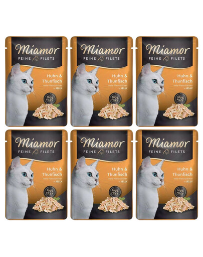 MIAMOR Feine Filets saszetka 6x100 g Mokra karma dla kotów Kurczak i tuńczyk w galaretce