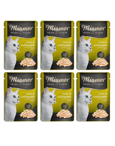 MIAMOR Feline Filets 6x100 g - Mokra karma dla kotów, Kurczak i drób w galaretce