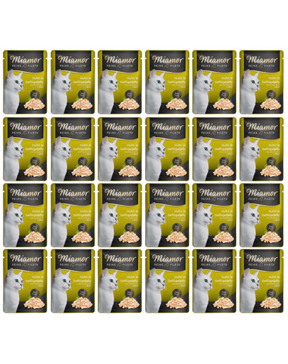 MIAMOR Feline Filets 24x100 g - Mokra karma dla kotów, Kurczak i drób w galaretce