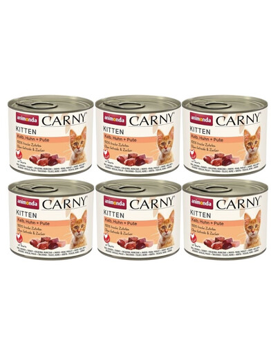 ANIMONDA Carny Kitten Veal Chicken and Turkey karma mokra dla kociąt z cielęciną, kurczakiem i indykiem 6x200 g