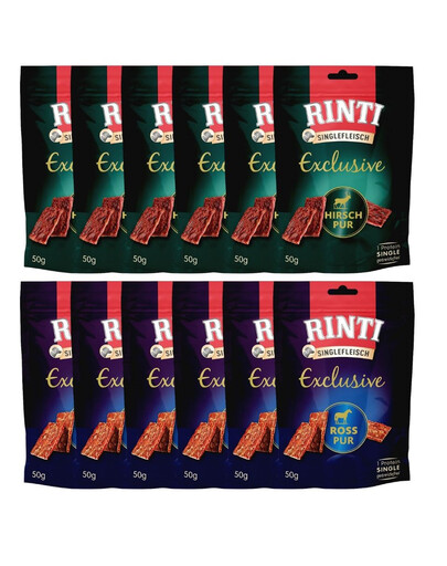 RINTI Singlefleisch Exclusive Snack 12x50 g Mix przysmaków dla psów Konina i Dziczyzna