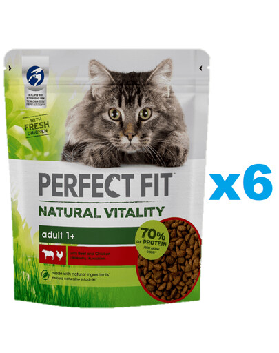 PERFECT FIT Natural Vitality adult 1+ z Wołowiną i Kurczakiem 6x650g - sucha karma dla kotów