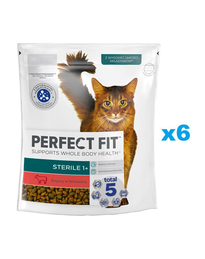PERFECT FIT (Sterile 1+) 6x750g Bogaty w wołowinę - sucha karma dla kota po sterylizacji