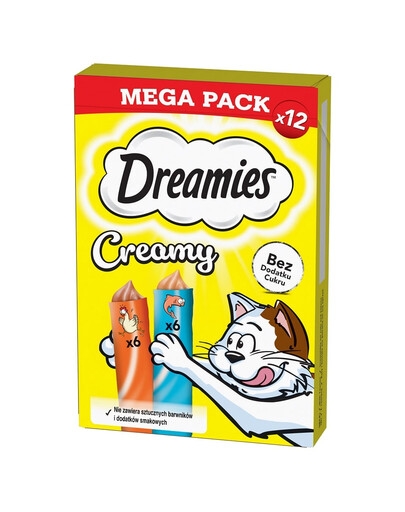 DREAMIES Creamy MEGA PACK z kurczakiem i z łososiem 12x10 g karma uzupełniająca dla kotów