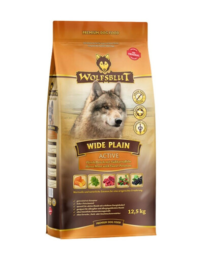 WOLFSBLUT Wide Plain Active Konina i słodki ziemniaki 12,5 kg karma sucha dla aktywnych dorosłych psów