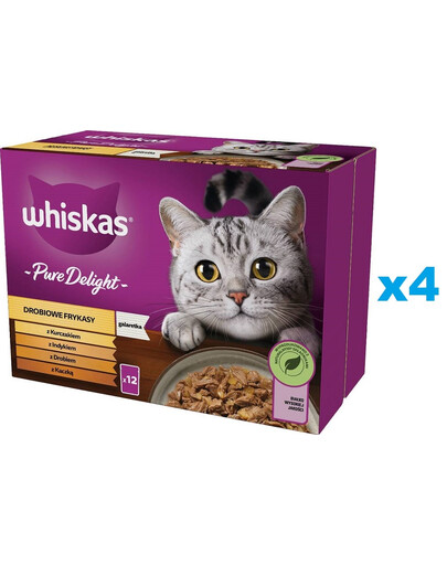 WHISKAS Adult saszetka 48x85g Drobiowe Frykasy w galaretce z: kurczakiem, indykiem, drobiem, kaczką