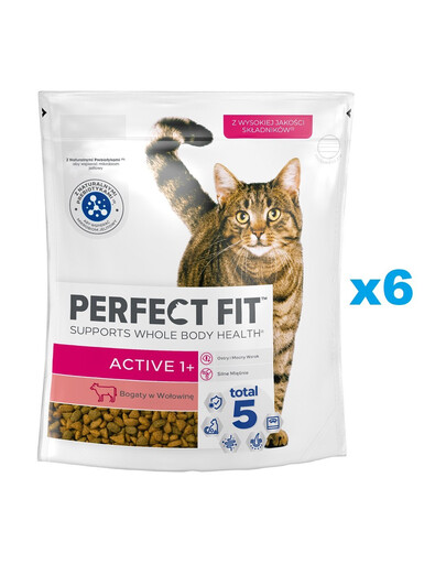 PERFECT FIT (Active 1+) 6x750g Bogaty w wołowinę - sucha karma dla kota