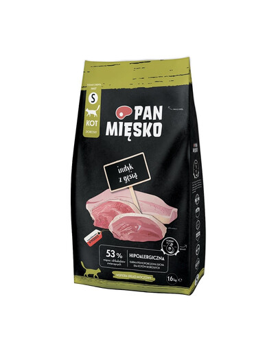 PAN MIĘSKO Indyk z gęsią chrupki S 1,6 kg hipoalergiczna sucha dla kotów