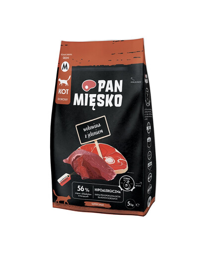 PAN MIĘSKO Wołowina z jeleniem chrupki M 5 kg hipoalergiczna sucha dla kotów