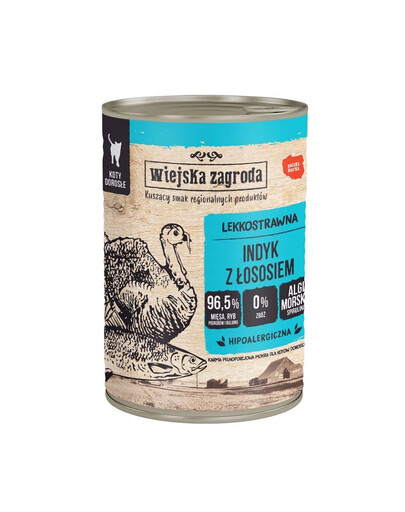 WIEJSKA ZAGRODA Indyk z łososiem 400 g mokra karma dla kotów