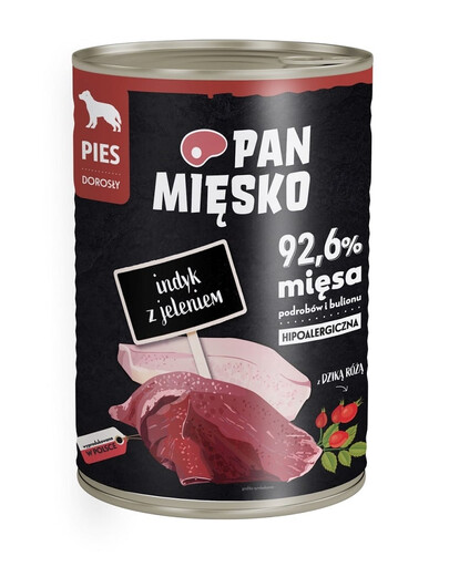 PAN MIĘSKO Indyk z jeleniem 400 g pełnoporcjowa mokra karma dla psów
