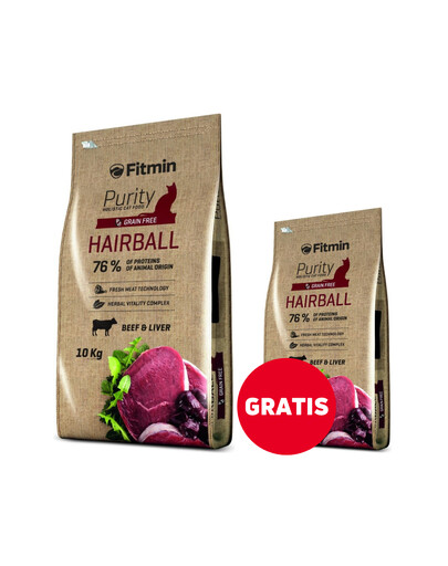 FITMIN Cat Purity Hairball 10 kg + przysmak 400 g GRATIS