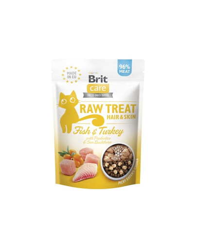 BRIT Care Raw Treat Hair Skin Cat liofilizowany przysmak dla kota 40 g Ryba i indyk z probiotykami