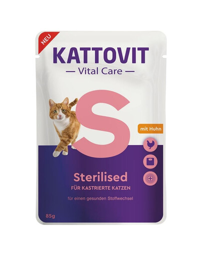 KATTOVIT Vital Care Sterilised z kurczakiem 85 g dla wykastrowanych kotów w sosie
