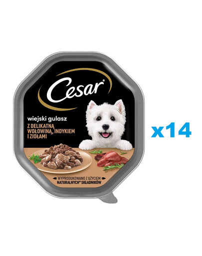 CESAR tacka 150 g mokra karma pełnoporcjowa dla dorosłych psów w sosie z delikatną wołowiną indykiem i ziołami