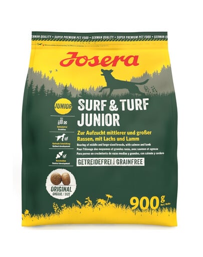 JOSERA Surf Turf Junior sucha bezzbożowa karma dla szczeniąt średnich i dużych ras z łososiem i jagnięciną 900 g