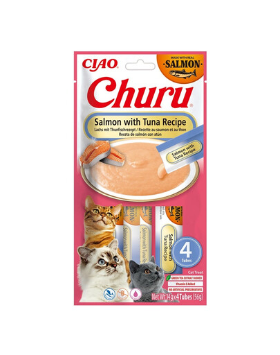 INABA Churu Cat Salmon with Tuna Łosoś i tuńczyk 4x14g kremowy przysmak dla kota