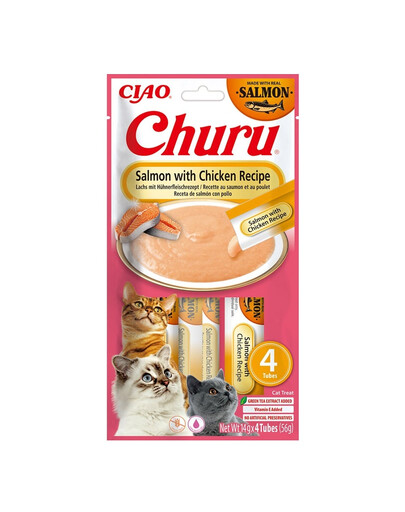INABA Churu Cat Salmon with Chicken Łosoś i kurczak 4x14g kremowy przysmak dla kota