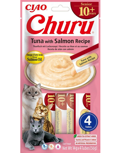 INABA Churu Cat Senior Tuna with Salmon Tuńczyk i łosoś 4x14g kremowy przysmak dla starszych kotów