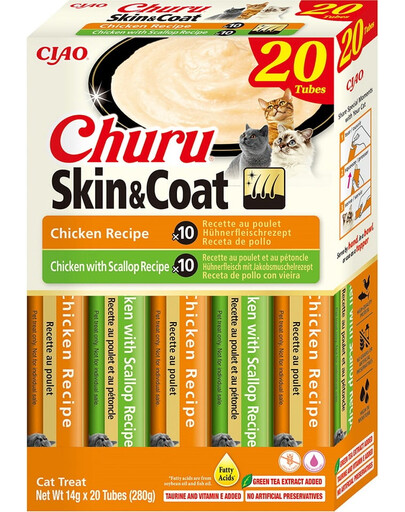 INABA Churu Cat Skin Coat kremowy przysmak dla kota Kurczak, kurczak i przegrzebki 20x14g
