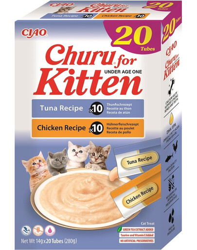 INABA Churu Cat Kitten kremowy przysmak dla kociąt Tuńczyk i kurczak 20x14g