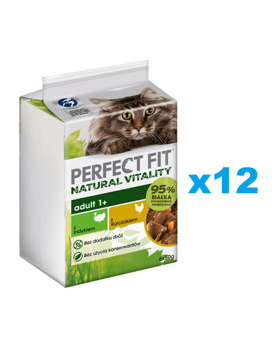 PERFECT FIT Natural Vitality Adult 1+ Drób 72x50g saszetki z indykiem i kurczakiem w sosie dla kotów