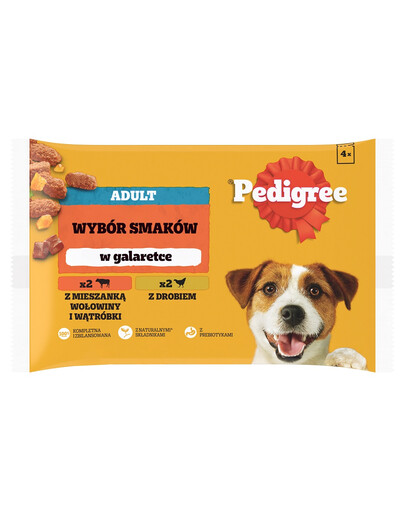 PEDIGREE Adult Wybór Smaków saszetki 4x100 g mokra karma pełnoporcjowa dla dorosłych psów, z mieszanką wołowiny i wątróbki, z drobiem, w galaretce