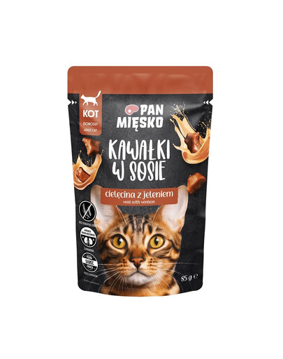 PAN MIĘSKO Kawałki w sosie Cielęcina z jeleniem 85 g mokra karma dla kotów dorosłych