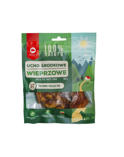MACED 100% Natura Ucho środkowe wieprzowe 100 g - przysmak dla psów w każdym wieku, 100g