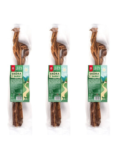 MACED 100% Natura Skóra z sarny długa 45 cm - naturalny gryzak dla psa 3 szt.