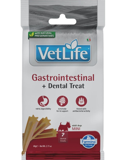 FARMINA Vet Life Dental Treat Gastrointestinal Adult Mini Dog dentystyczny przysmak dla małych psów 60 g (7 szt)