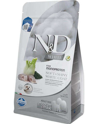 FARMINA N&D White Dog Adult Medium Maxi Sea Bass, Spirulina, Fennel 2 kg dla dorosłych psów z jasną sierścią