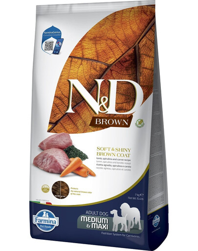 FARMINA N&D Brown Dog Adult Medium Maxi Lamb, Spirulina, Carrot 7 kg dla dorosłych psów z ciemną sierścią