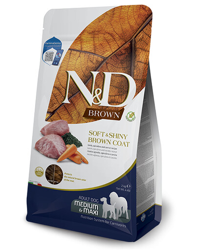 FARMINA N&D Brown Dog Adult Medium Maxi Lamb, Spirulina, Carrot 2 kg dla dorosłych psów z ciemną sierścią
