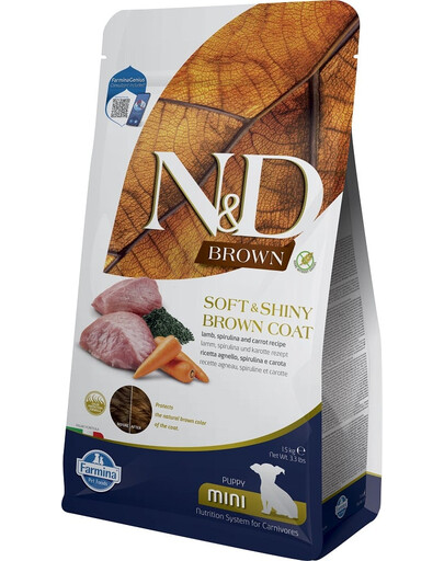 FARMINA N&D Brown Dog Puppy Mini Lamb, Spirulina, Carrot 1,5 kg dla małych szczeniąt z ciemną sierścią