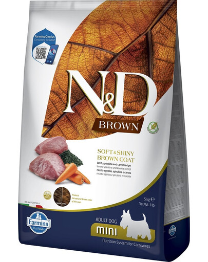 FARMINA N&D Brown Dog Adult Mini Lamb, Spirulina, Carrot 5 kg dla małych psów z ciemną sierścią