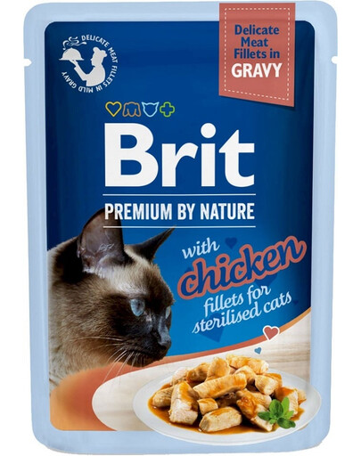 BRIT Premium By Nature Fillets in Gravy with Chicken for Sterilized cats 24x85g mokra karma dla sterylizowanych kotów z kurczakiem