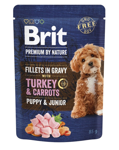 BRIT Premium By Nature Fillets in Gravy with Turkey and Carrots Puupy Junior 24x85g mokra karma z indykiem i marchewką dla szczeniąt i młodych psów