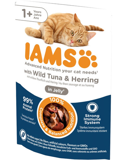IAMS Cat Adult All Breeds Tuna & Herring In Jelly 85g - karma mokra dla kota w galarecie