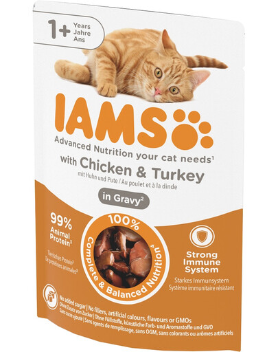 IAMS Cat Adult All Breeds Chicken & Turkey In Gravy 85 g - karma mokra dla kota w sosie