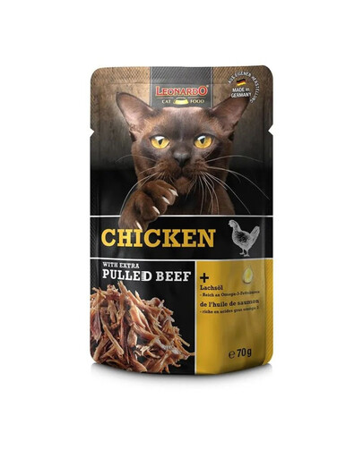 LEONARDO Chicken with extra Pulled Beef 70 g mokra karma dla kotów z kurczakiem i szarpaną wołowiną