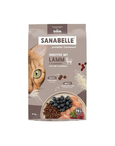 SANABELLE Sensitive Jagnięcina Wsparcie dla kotów o wrażliwym przewodzie pokarmowym 8 kg