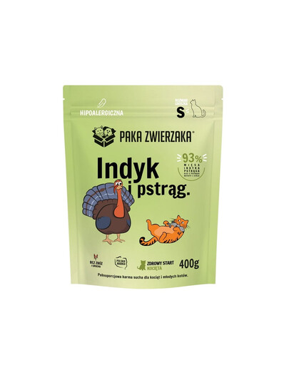PAKA ZWIERZAKA Indyk z pstrągiem S 400 g sucha karma dla kociąt