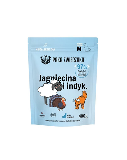PAKA ZWIERZAKA Jagnięcina i indyk M 400 g sucha karma dla kota