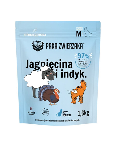 PAKA ZWIERZAKA Jagnięcina i indyk M 1,6 kg sucha karma dla kota